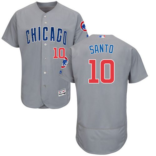 Cubs #10 Ron Santo Grey Flexbase Authentic Collection Road Stitched MLB Jersey - Click Image to Close